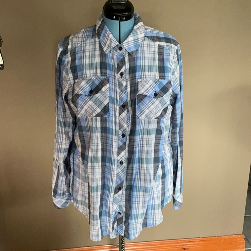 Kut from the Kloth blue gray plaid button down XL